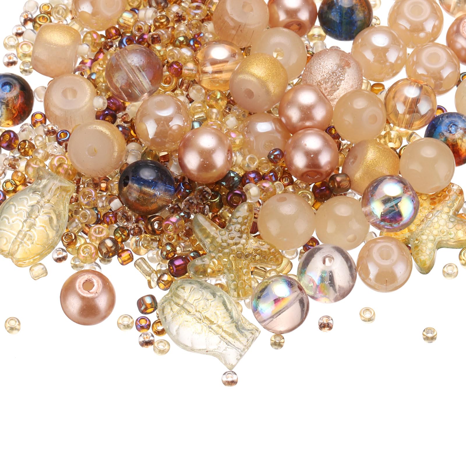 PATIKIL 2-8mm Assorted Glass Resin Beads, Cracked Gravel Round Beads Small European Spacer Seed Bead Mixed Bulk with Hole for Jewelry Making DIY Bracelet Crafts Necklace, Fragrant Tea