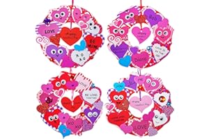 Winlyn 12 Sets Heart Wreath Ornaments Decorations Valentine Crafts Kits for Kids Classroom DIY Valentine's Day Heart Wreath Assorted Heart Cutouts Foam Stickers Googly Eyes Valentine Gift Exchange