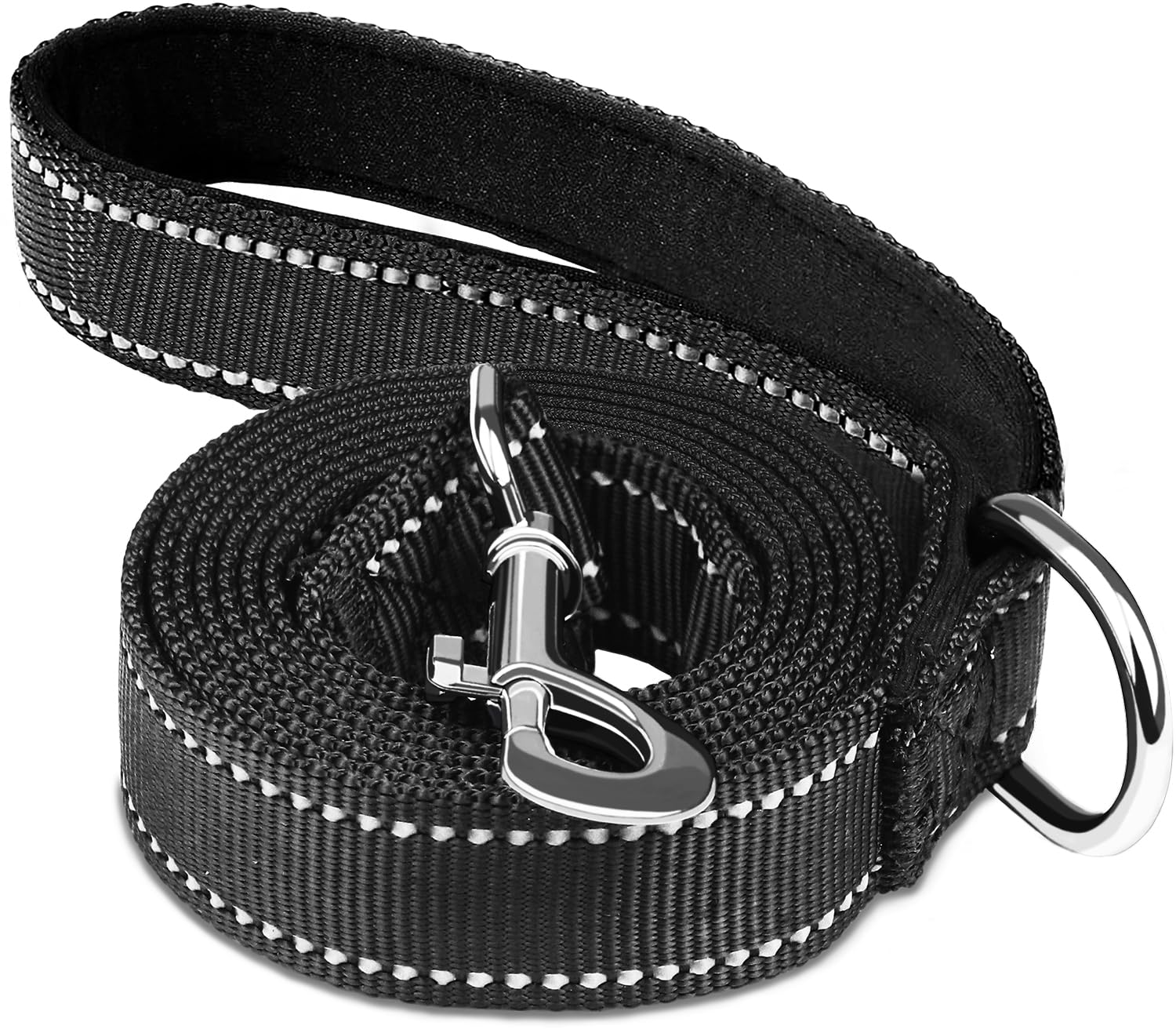 Photo 1 of Dog Leash 6 FT, Double Sided Reflective Dog Leash with Soft Padded Handle, Durable Metal Snap Hook Nylon Heavy Duty Leashes for Small Medium and Large Dogs, 1 Inch Wide, Black