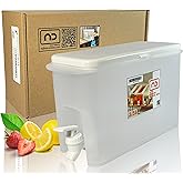NDBOX Slim Fridge Jug with Faucet for Water, Iced Tea, Fruit Juice, Softdrinks, Milk, Beverages Dispenser - Hot or Cold Drinks for Parties - Spacesaver 3.5L or 0.92Gal Container (White Jug 1pc)