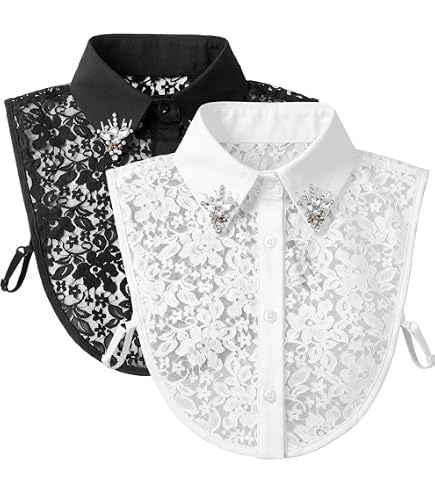 2 Pack Fake Collar Long Lantern Sleeve Detachable Dickey Blouse