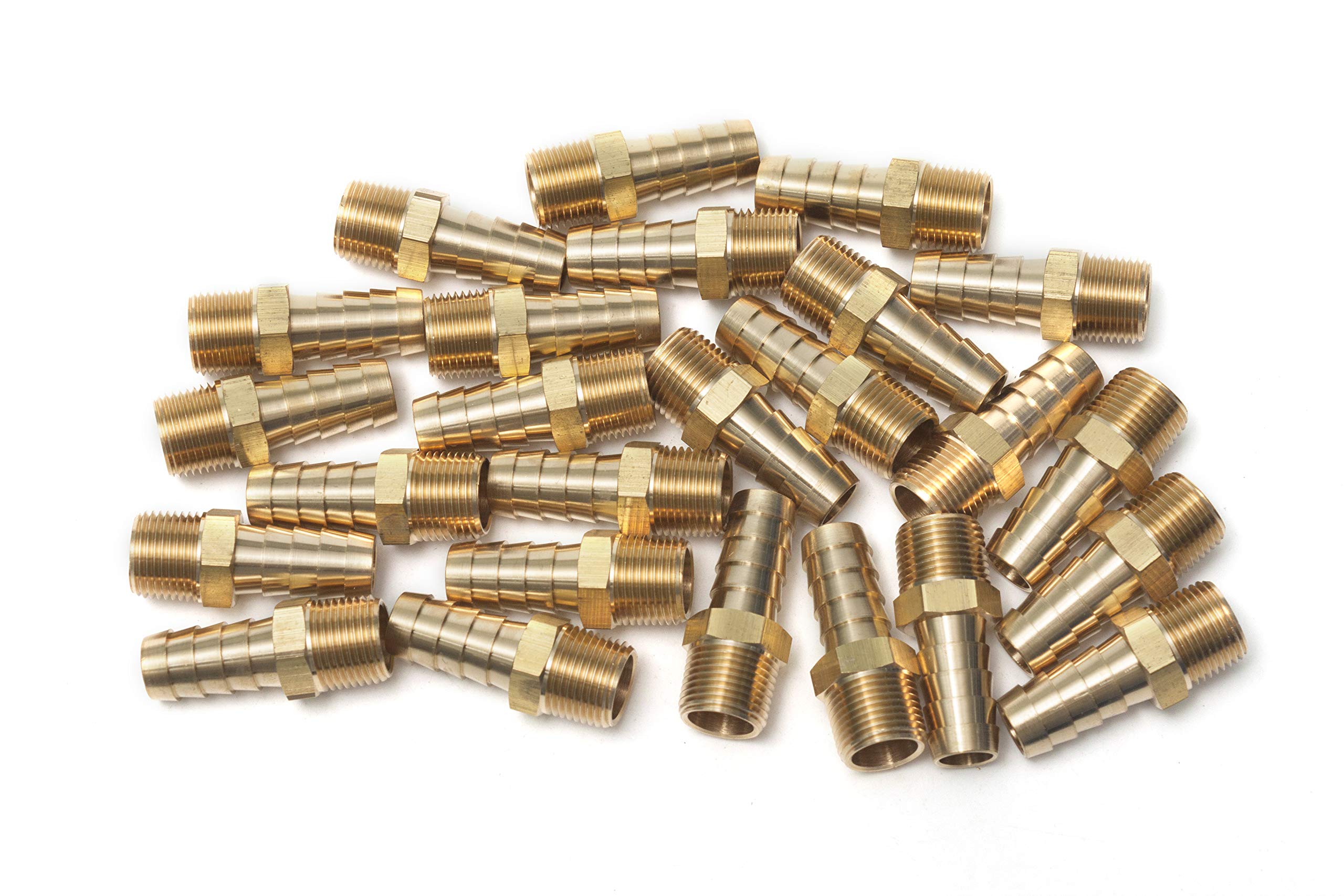 LTWFITTING Brass 3/8-Inch Male BSPT x 12mm Hose Barb Coupler Adapter Fitting for Vehicle Fuel System, HVAC System (Pack of 25)