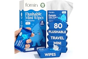Fomin Flushable Tush Wipes 8 Pack (10 Count) – Unscented Flushable Wet Wipes for Adults – pH Balanced, Biodegradable Cleaning Wipes – Hypoallergenic, Plant Based Travel size Flushable Wipe for Adults
