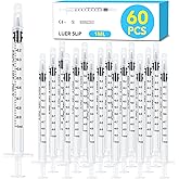 60 PCS 1ml Syringe with Cap for Liquid,Oral Syringes without Needle for Medicine Dropper, Colostrum Collect, Liquid Measuring, Individually Sealed, Luer Slip