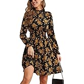 PHIXWORLD Women Long Sleeve Fall Wedding Guest Dress 2024 High Neck Flowy Smocked Dresses