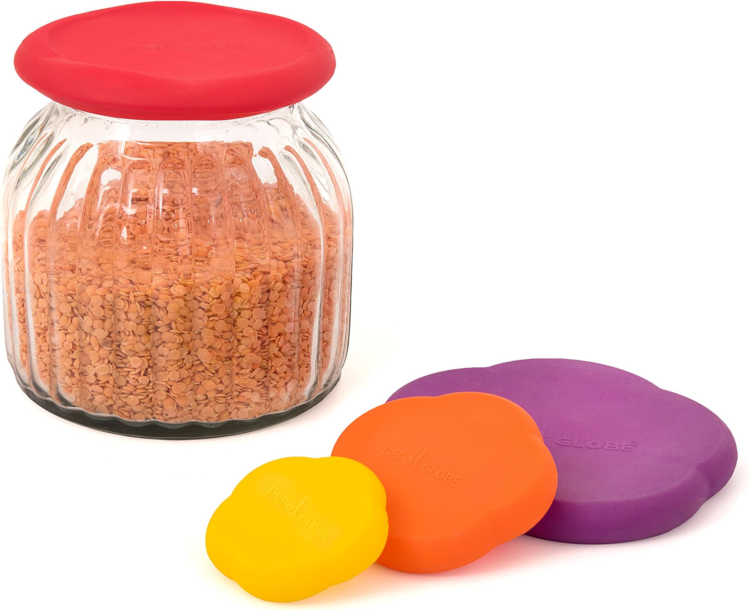 Kitchen Saver Silicone Reusable Stretchable 4 Pack Coloring Food Cover - Fruits,Cans, Baby Food, Cat Food, Dog Food - By Depot Globe