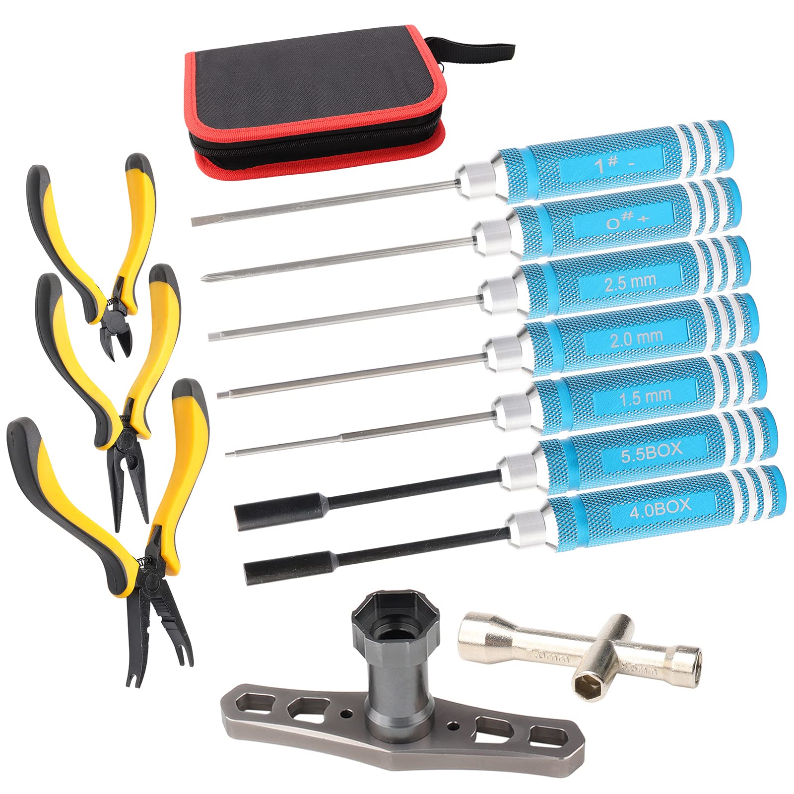 Pxyelec 10 in1 RC Tools Kits Box Set Screwdriver Pliers Hex Sleeve Socket Repair Hobby Kits or RC Car Boat Quadcopter Helicopter Multirotors Models