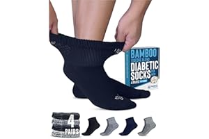 Doctor's Select Diabetic Socks for Men - 4 Pairs Diabetic Ankle Socks for Men | Blue, White, Black, Grey (Marled) | Non Binding | Moisture Management