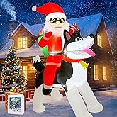 8FT Christmas Inflatable Decoration, Santa Claus Riding a Husky Inflatable Dog with LED Lights, Outdoor Yard Inflatable Decorations, Giant Blow Up Xmas Decoration for Garden Lawn Party