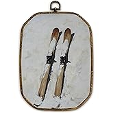 Yjeslw Vintage Winter Ski Snowboard Octagon Wall Art Decor, Rustic Winter Framed Canvas Prints, Ski Skiing Sports Wall Hanging Decorations for Lodge Home Bedroom Living Room Decor, 10.2x7 Inches