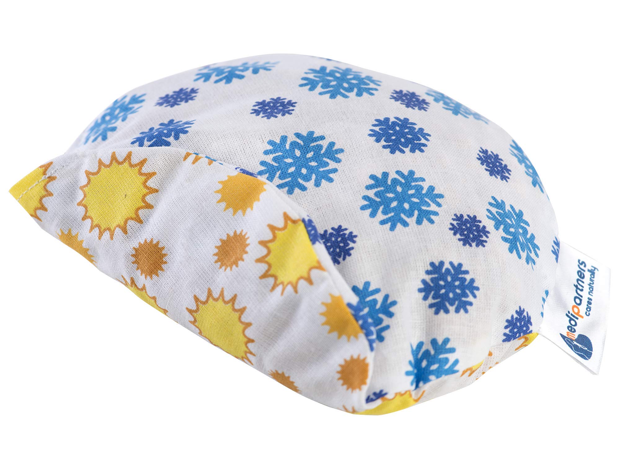 Medi Partners Cherry Stone Cushion Heat Pillow for Babies 180g Round 15cm Eco Natural 100% Cotton Heat and Cold Therapy Massage Therapy (Sun/Snowflake)