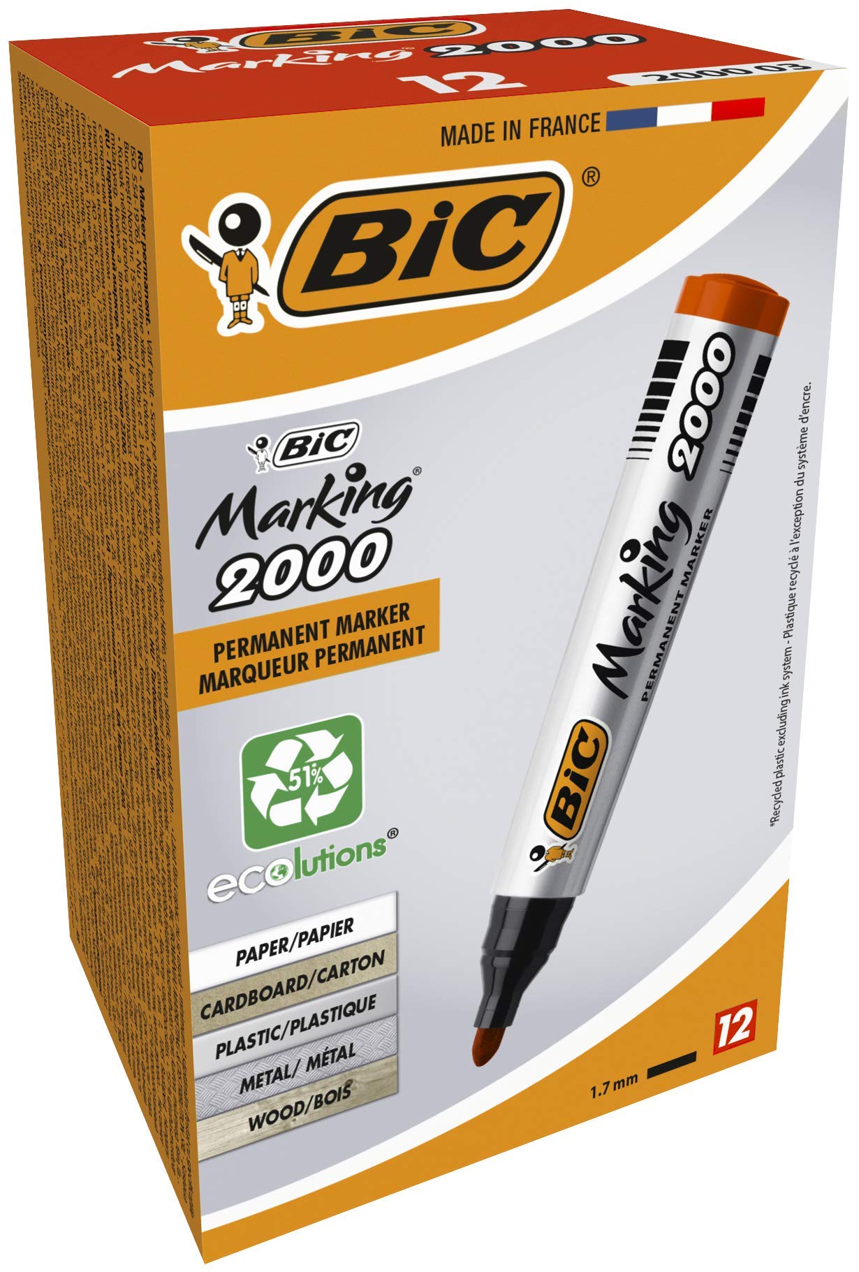 BIC Marking 2000 ECOlutions Permanent Bullet Tip Markers - Red, Box of 12