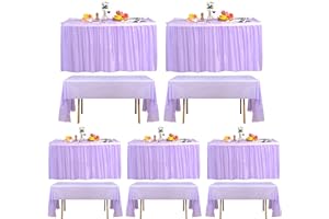 FRTZAL 5 Pack Plastic Table Skirts for Rectangle Tables with 5 Pack Table Cloths, 14 Ft Blue Tableskirts and 54" x 108" Tablecloths, Disposable Tablecloth Skirt Table Covers for Party Birthday (Purple)