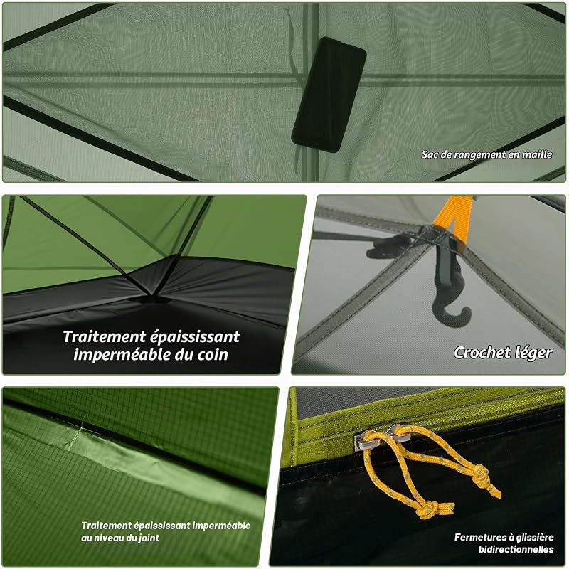 Mongar Tente de Camping Double Ultralégère en Silicone 210T pour 2 Personnes (210T Verde Foresta)