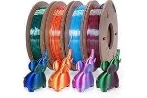 Kretrum Silk Dual Color 3D Printer Filament Bundle, 1.75 mm Color Changing PLA Bundle, 4 Spools 250g Each (Rose & Blue, Red & Gold, Violet & Green, Blue & Green)