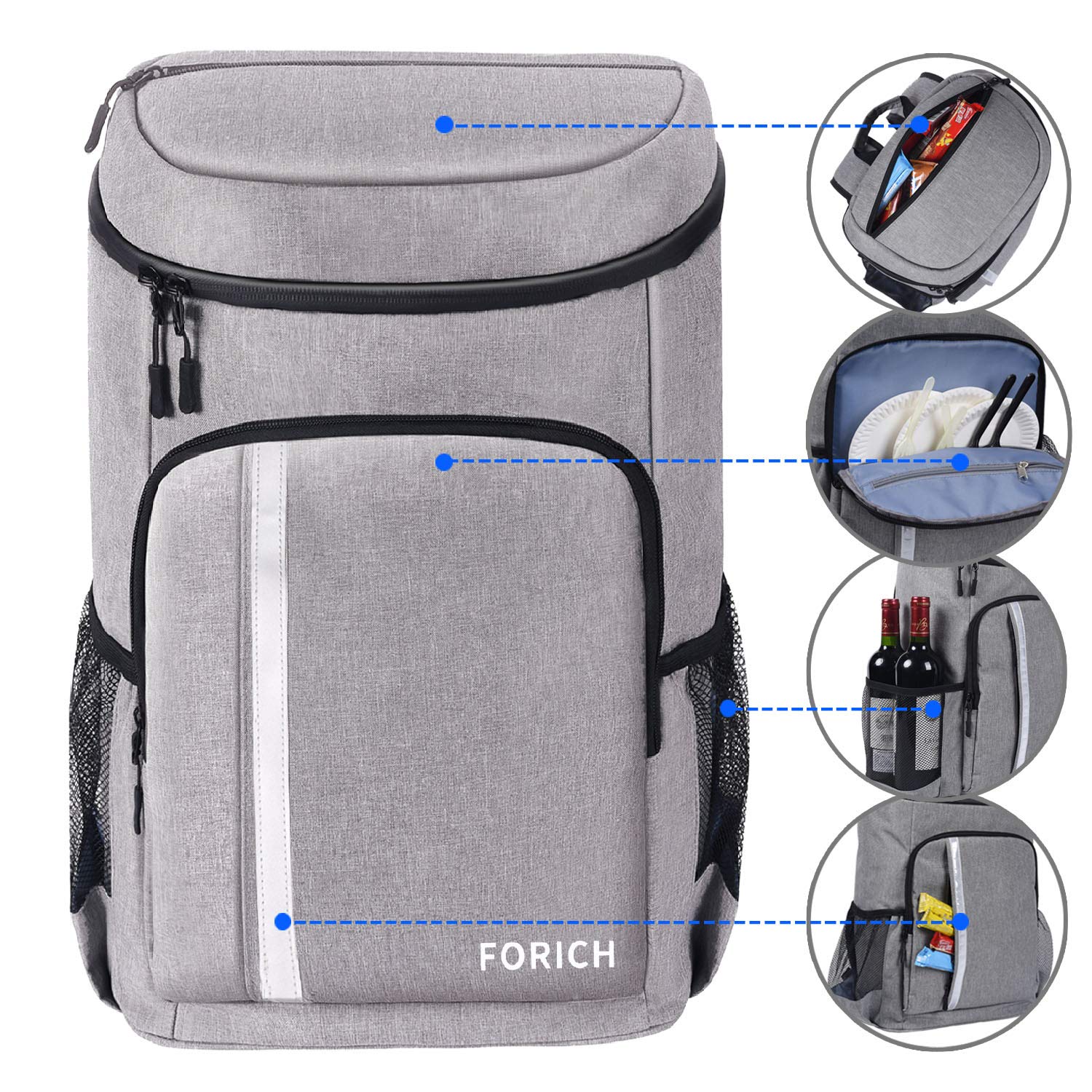 FORICH Backpack Cooler Leakproof Insulated Waterproof Backpack Cooler Bag, Lightweight Soft Beach Cooler Backpack for Men Women to Work Lunch Picnics Camping Hiking, 30 Cans