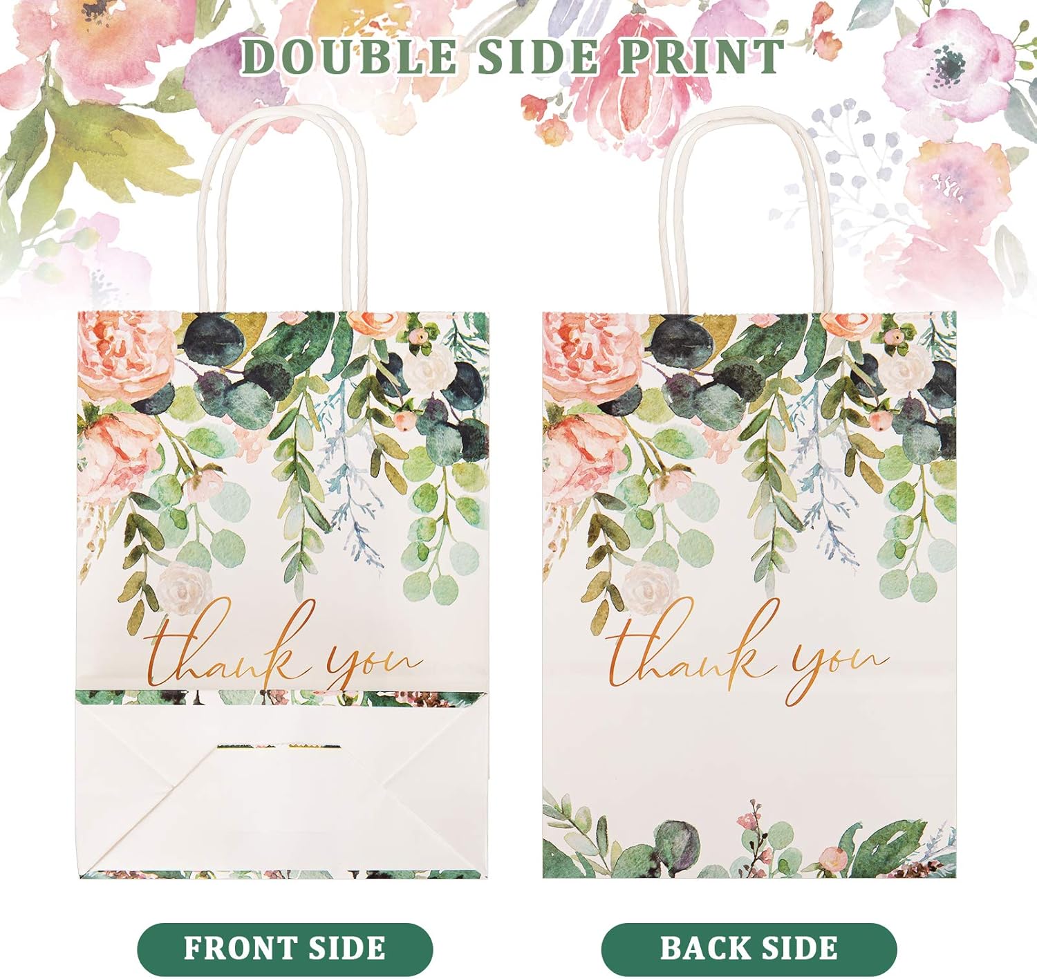 Whaline 16Pcs Floral Design Small Thank You Bags Thank You Party Bags Small Paper Bags White Kraft Paper Bags Party Favor Bags for Wedding Birthday Baby Shower Party Favors 6.3 x 8.7 x 3.1inch : Office Products