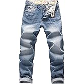 MZNBURAM Men's Non-Stretch Regular Fit Straight-Leg Denim Pants Jeans