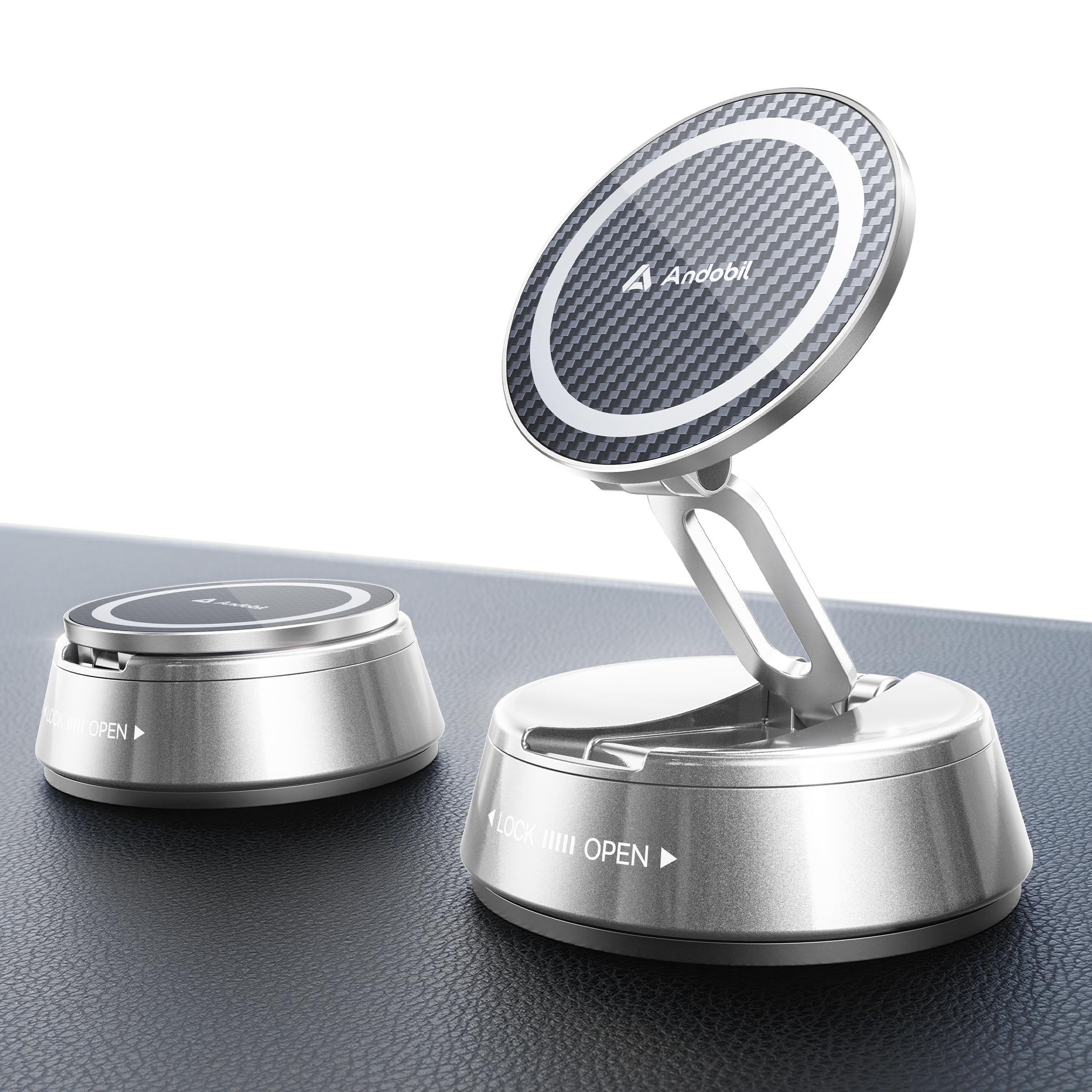 andobil 2026 Upgrade for Magsafe Car Mount [Strongest Suction & Magnet] Vacuum Magnetic Phone Holder for Car 360° Adjustable Car Cell Phone Holder Mount for iPhone (Metallic)