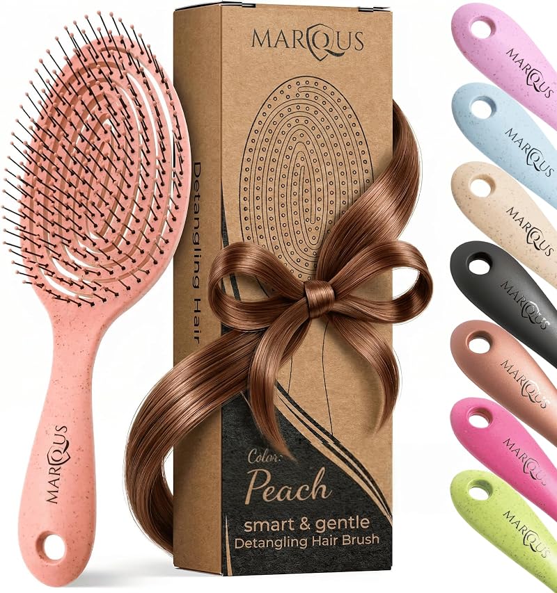 marQus Detangling Hair Brush Women Men BioPlastic Peach