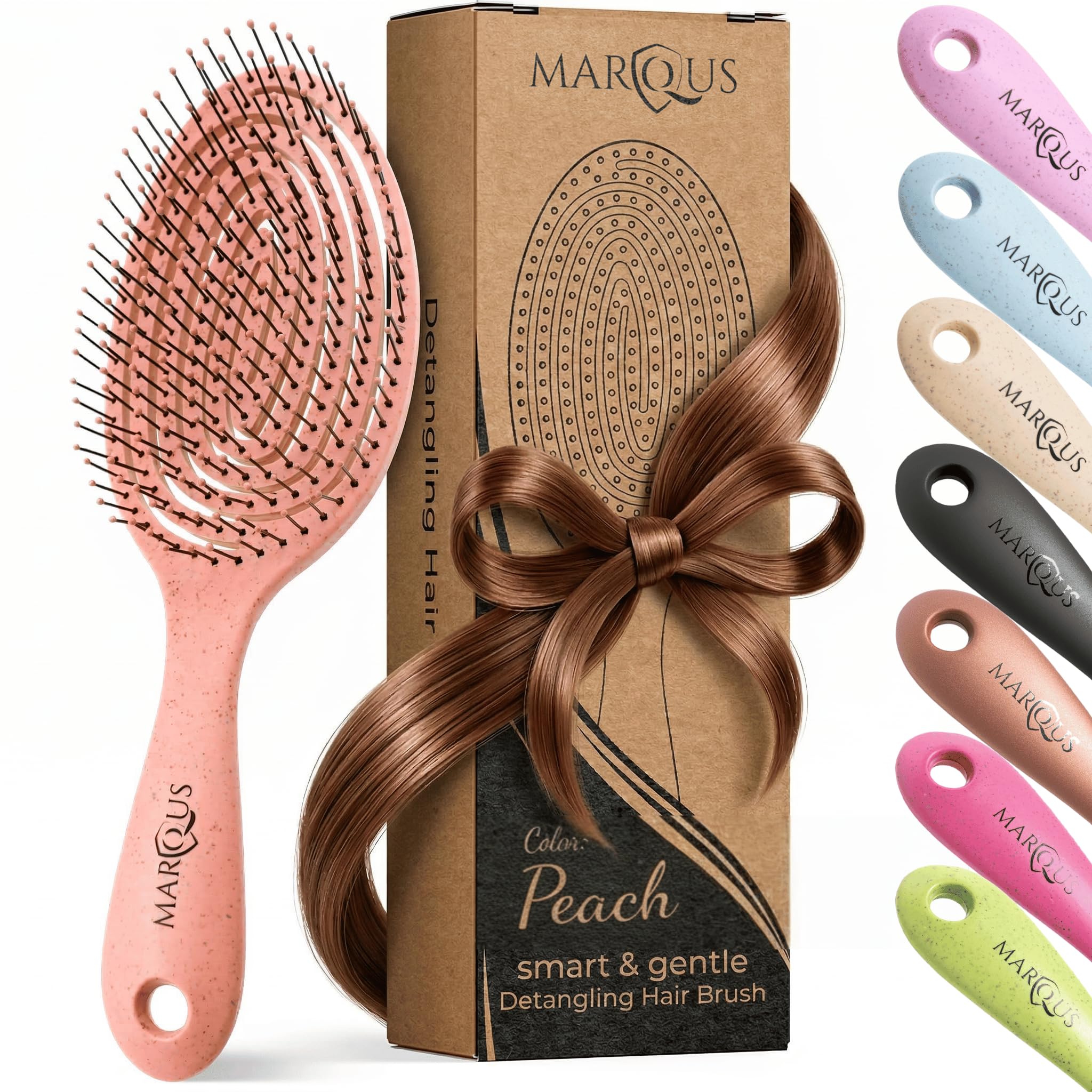 marQus Detangling Hair Brush for Women and Men - With Ultra-Soft, Flexible Bristles and Body - Glides Through Tangles with Ease - Suitable for All Hairtypes - Wet or Dry, Peach