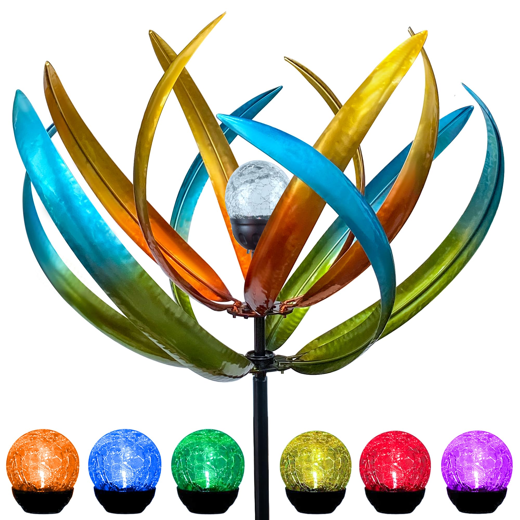 Photo 1 of XPSCOCO Solar Wind Spinner,82 inch Multi Color Tulip Wind Spinner - Yard Decorations - Solar Powered Glass Ball - Garden Decoration