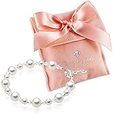 Baby Crystals Baby Girl Bracelets for Girls – Sterling Silver with White Simulated Pearls & Crystals, Sizes for Newborn, Infant & Toddler, Safe Keepsake Jewelry Gift