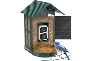 SOLIOM BF08- Metal Solar Bird Feeder Camera with AI Identify Species, Wild Bird Watching Cam, Live View, Instant Notifications with 5W Solar Panel(Green)