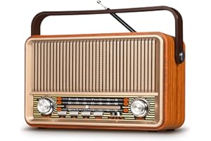 PRUNUS J-120 Radio Portable AM FM, Plug in Wall or Rechargeable Battery Powered Transistor Radio for Home Outdoor Emergency Use,Retro Vintage Bluetooth Speaker with AUX TF USB Playing