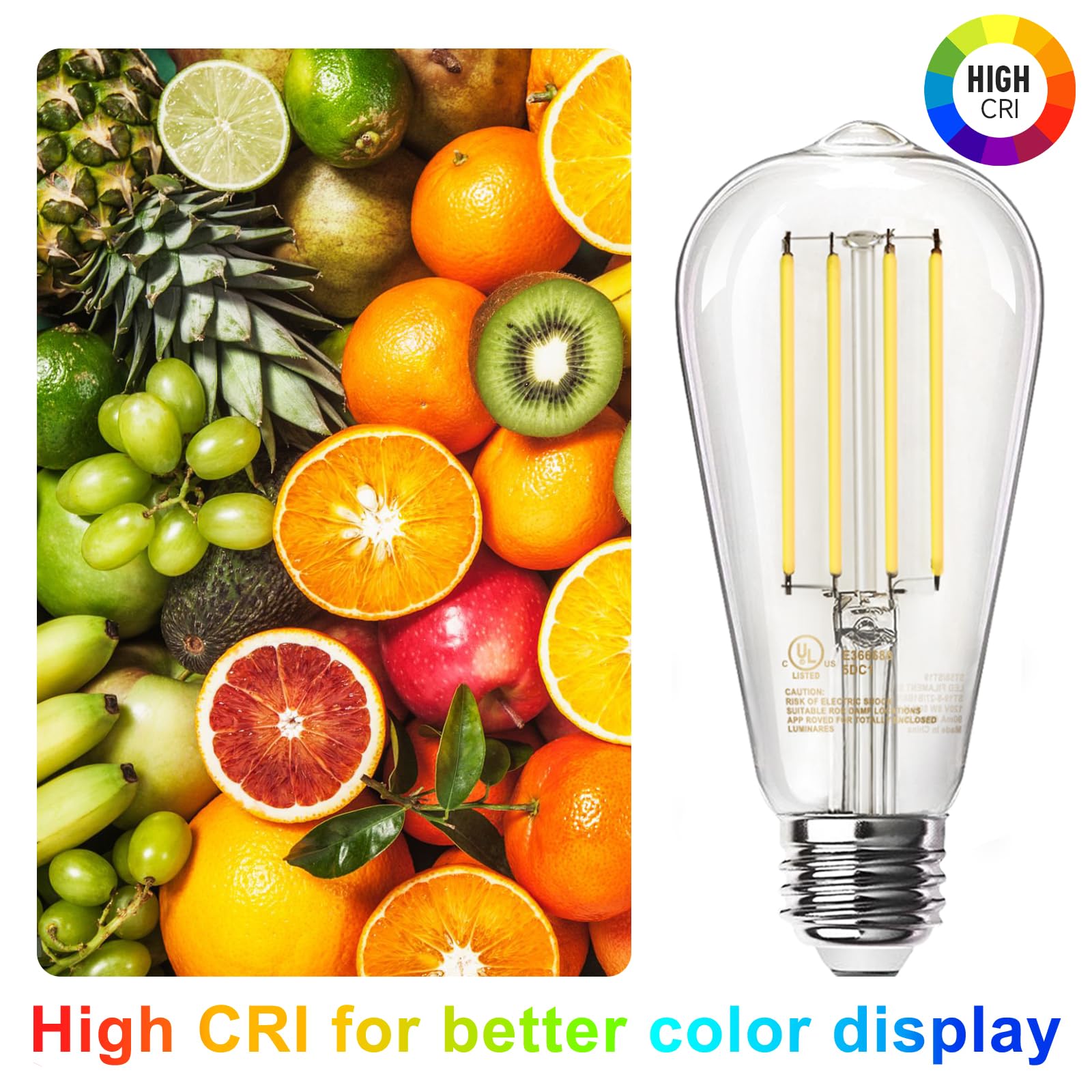 TJOY Edison Light Bulbs 60W Equivalent, Dimmable Vintage LED Light Bulbs, E26 Medium Base, Warm White 2700K, ST58, 8W, 800LM, 80+ CRI, Antique Decorative Filament LED Bulb, Clear Glass, 6 Pack