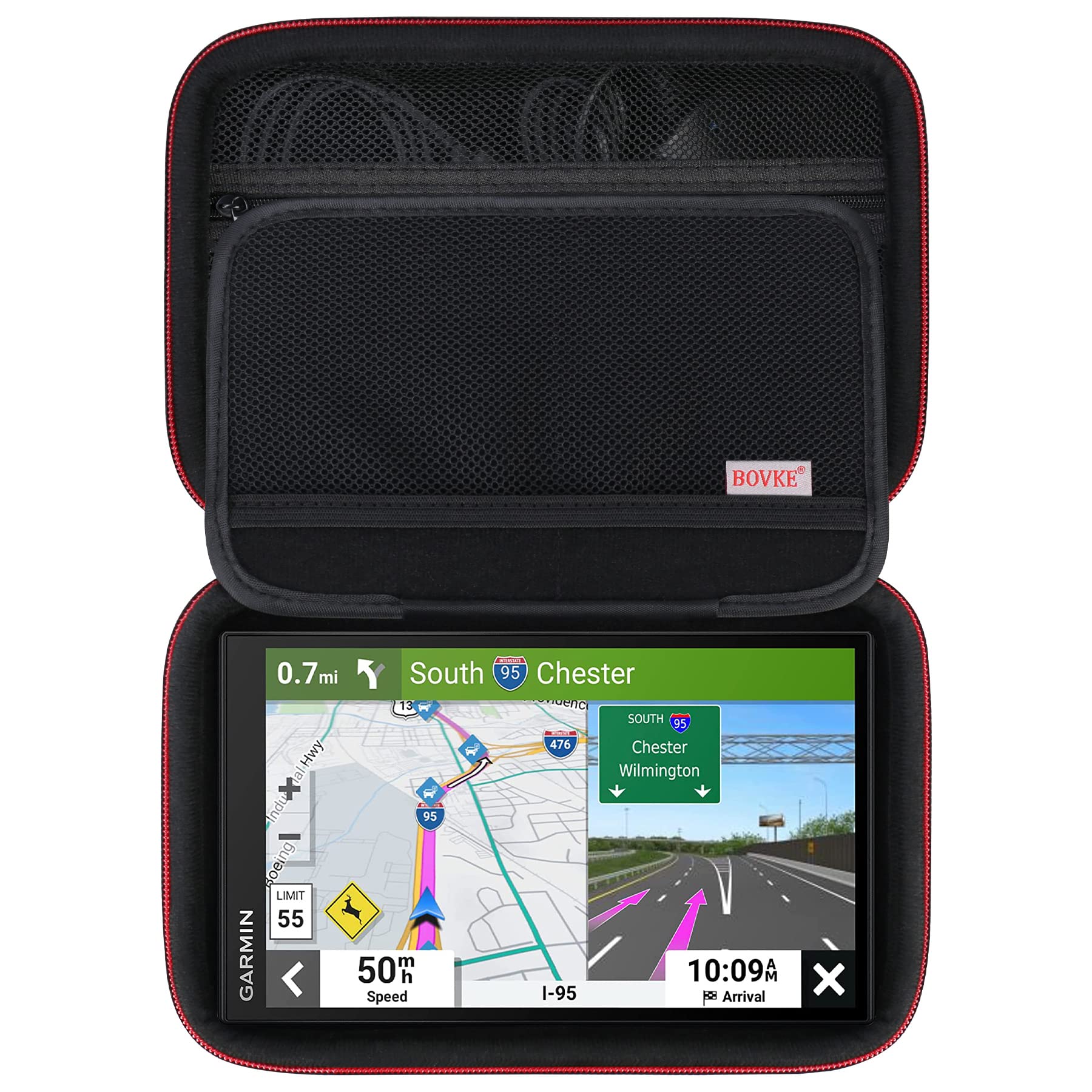 BOVKE Hard Case for 6" 7" Inch TomTom Truck Sat Nav GO Classic 2nd/Expert Plus/Professional 2nd generation/Professional 620, Garmin Drivesmart 76/65 7" Inch Sat Nav, Extra Space for Cables, Black