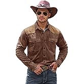 Herberton Men's Western Shirt Cowboy Soft Faux Suede Casual Button Down Shirt with Flap Pockets (S-2XL)