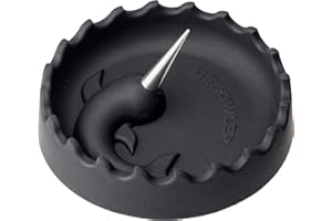 Debowler Narwhal Silicone Tray - Large - with Billet Aluminum Cleaning Spike, Black with Silver Poker - Catches Debris in Heat Resistant Tray - Dishwasher Safe