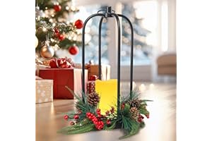 Taman Christmas Lantern, 15" Decorative Hanging Candle Lantern Metal Vintage Light Battery Operated for Outdoor Christmas Patio Garden, Table,Party Decor, 1 Pack