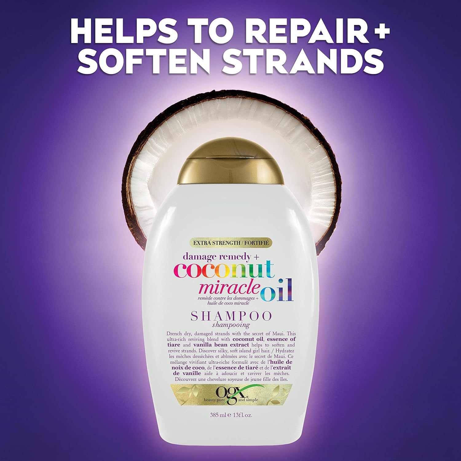 OGX Extra Strength Damage Remedy + Coconut Miracle Oil Shampoo for Dry Frizzy or Coarse Hair - Image 4