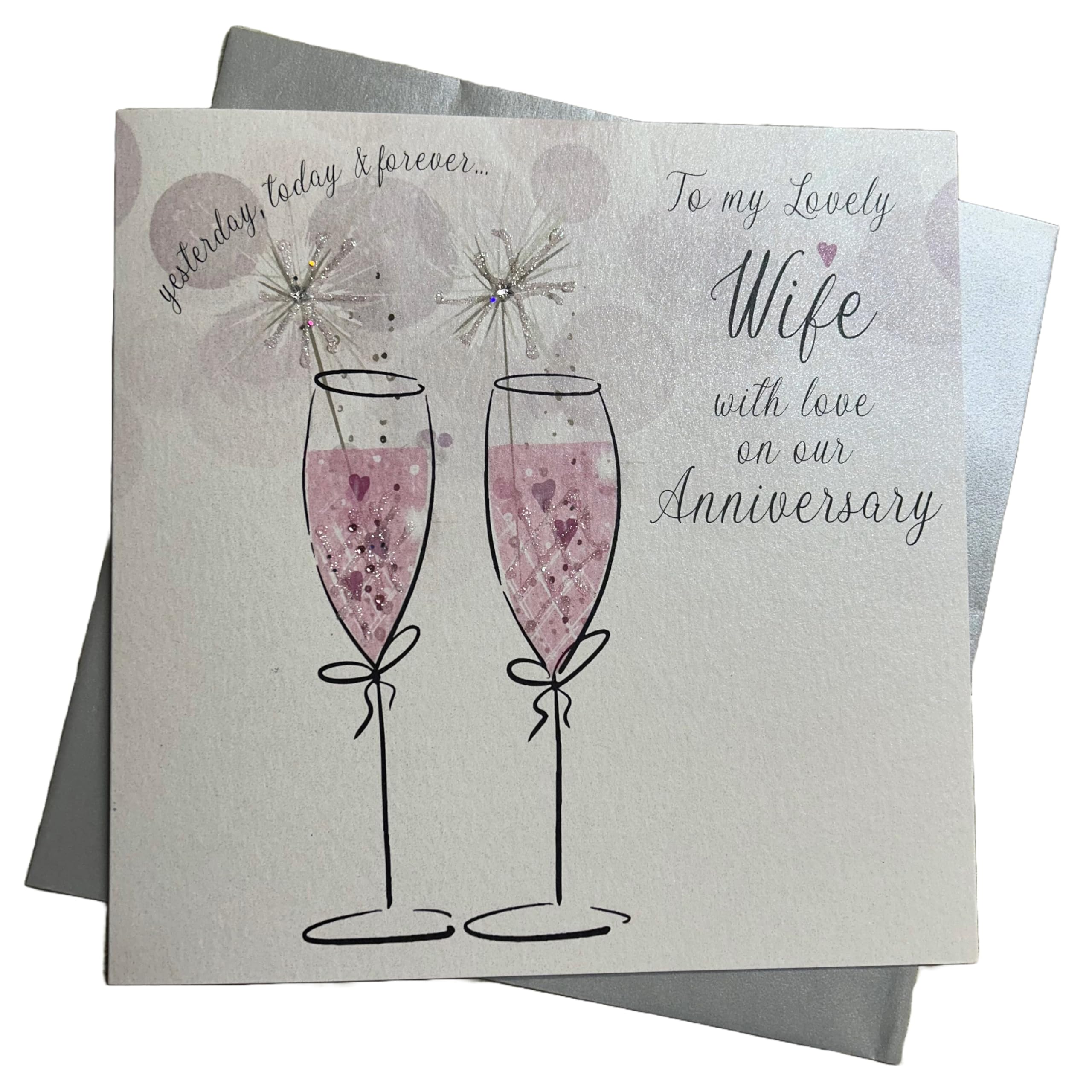 WHITE COTTON CARDS Large to My Lovely Wife Happy Anniversary Handmade Card, White, XLBD16