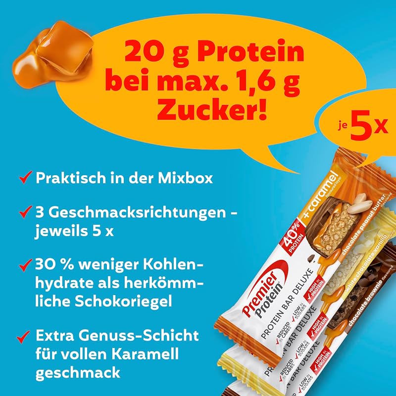 - Protein Bar Deluxe 40% - Multiflavourbox - 15x50g - Low sugar - Low Carb - palmölfrei