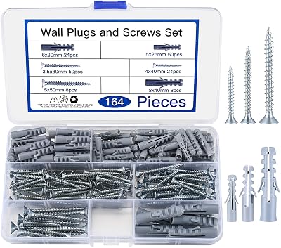 Yibaijia 164 Pcs Screws and Wall Plugs Set M3.5/M4/M5/M6/M8 with Plugs