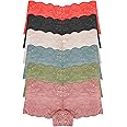 RUNYA Womens Lace Boyshort Panties Lingerie Underwear Briefs, Pack of 6