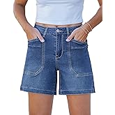 luvamia Jean Shorts for Women Trendy Mid Rise Casual Summer Jorts Distressed Cut Off Stretchy Denim Shorts with Pockets