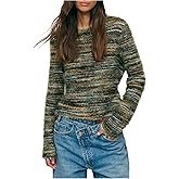 RoseSeek Women's Colorful Knit Sweater Crew Neck Long Sleeve Pullover Sweaters Fall Tops