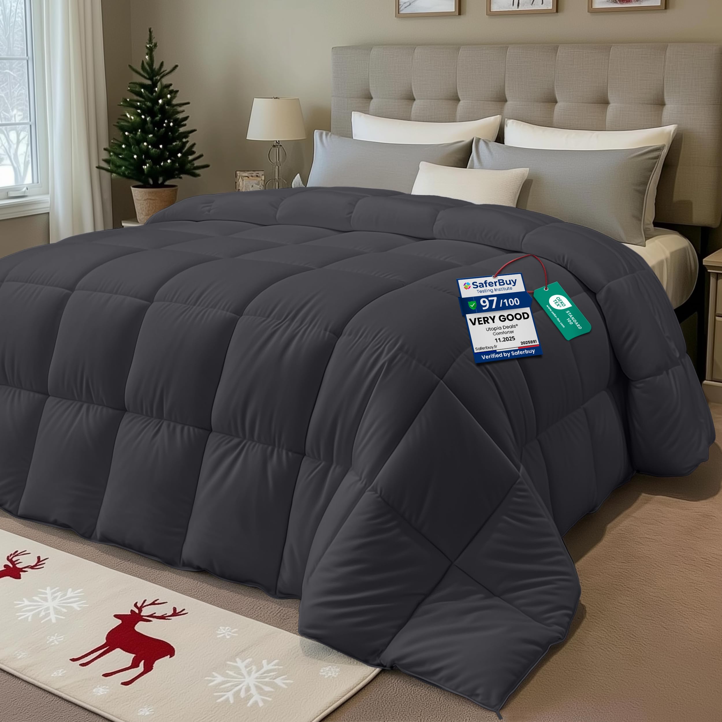 Utopia Bedding Duvet Single,10.5 Tog Coverless Duvet with Corner Tabs, Box Stitched Quilt (Single, Grey)