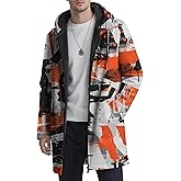 YZCX Mens Graffiti Printed Cardigan Hoodies Full Zip Up Long Sherpa Coat Fashion Casual Fleece Lined Jackets with Pockets