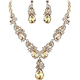 BriLove Women's Wedding Bridal Crystal Multi Teardrop Cluster Statement Necklace Dangle Earrings Set