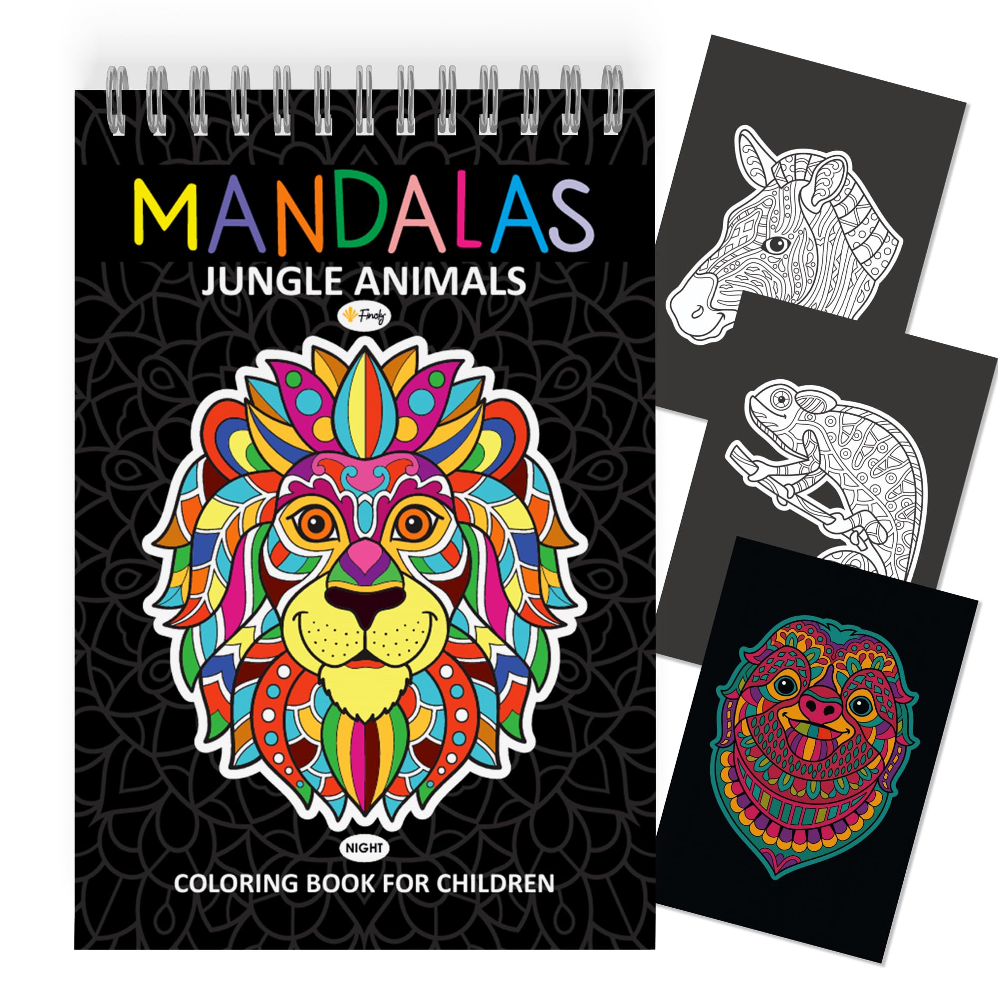 Finoly Mandala Colouring Book for Kids of Jungle Animals Reduces Stress | Mandala Animals Coloring Book Creativity and Mindfulness | Mandala Colouring Books Kids in A4 | Mandalas Books for Children โ image 1