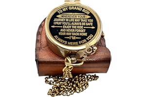“to My Grandson” Inspirational Quote Compass with Leather Case Parents to My Grandson Birthday Gift Baptism Gift, Graduation 