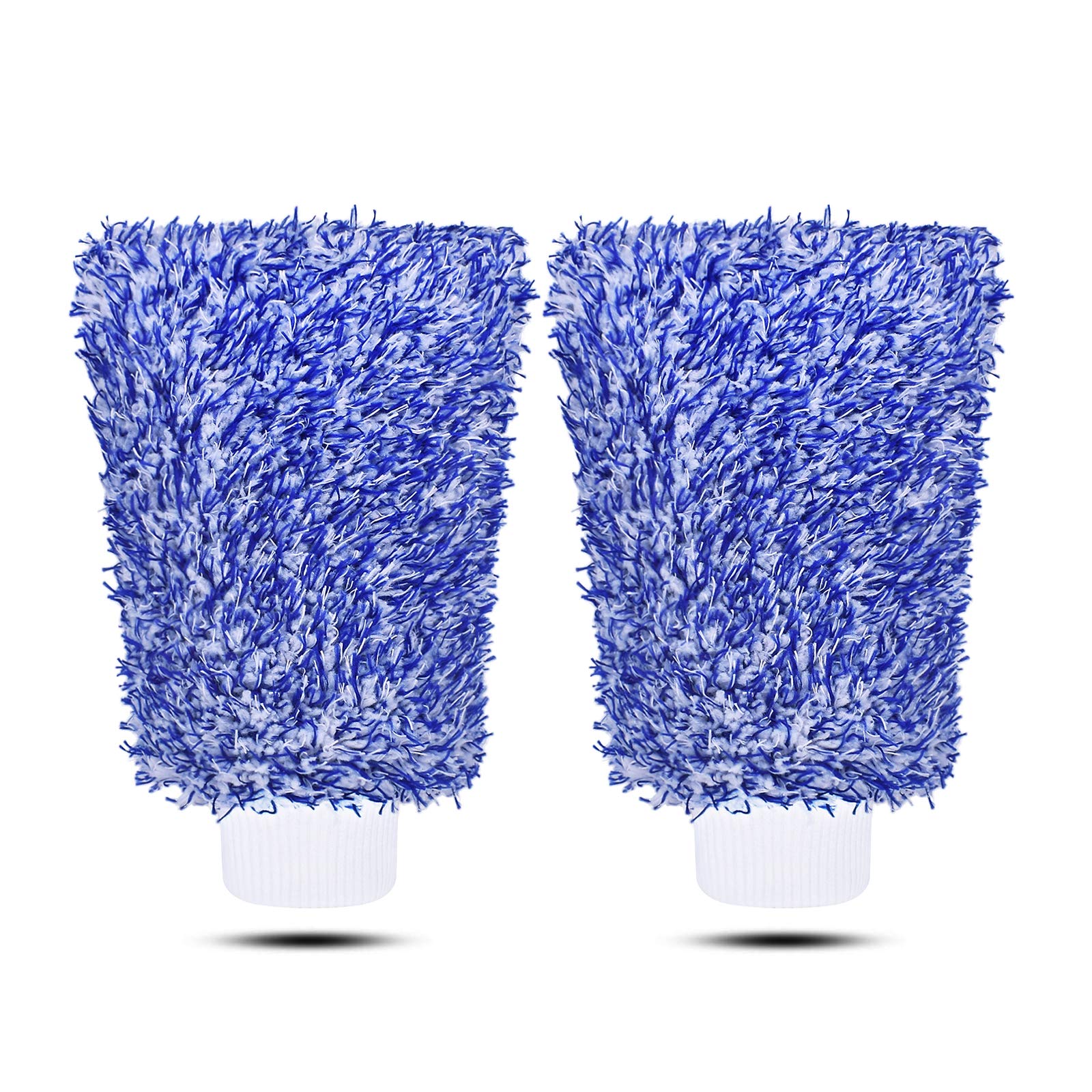 Mokani Microfiber Car Wash Mitt Cleaning Gloves Equipment Sponges, 2 Sets Professional Scratch Free Polishing Cleaning Mitts,Blue