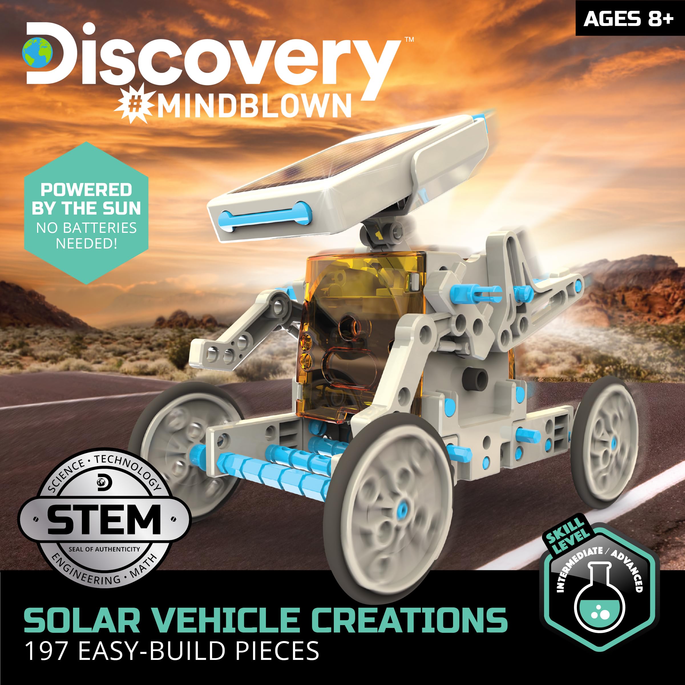 Discovery #Mindblown STEM 12-in-1 Solar Robot Creation 197-Piece Kit with Working Solar Powered Motorized Engine and Gears, Construction Engineering Set for Ages 8 and Up