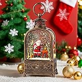 10.2 Christmas Snow Globe Santa Claus, Musical Snow Globe Lantern with 6H Timer Battery & USB Powered, Retro Style Holiday Glitter Snow Globes for Xmas Home Decoration Indoor Holiday Party Gifts