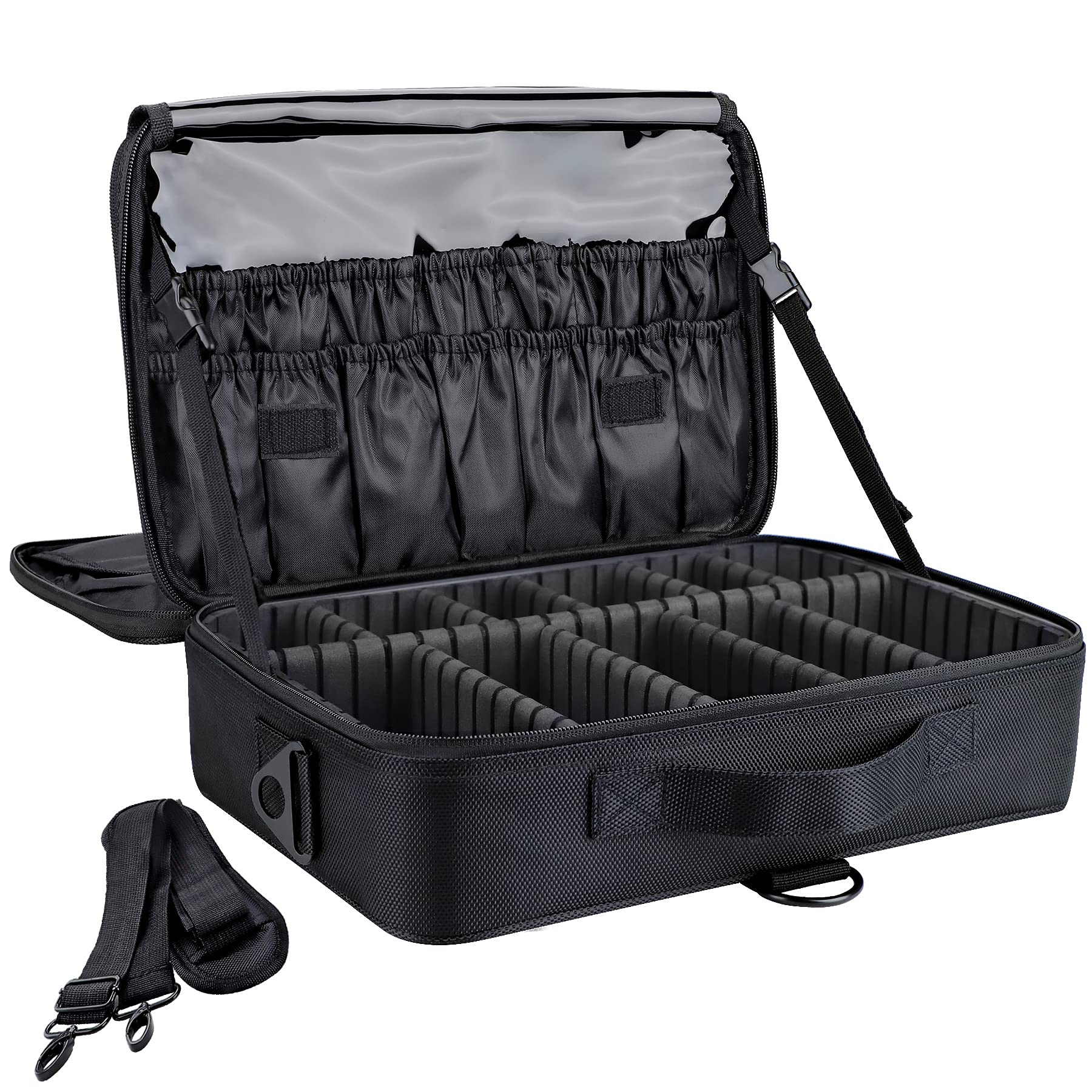 Photo 1 of gzcz Travel Makeup Train Case 13.5 Inches Professional Makeup Bag Portable Cosmetic Case Organizer Brush Artist Storage Bag With Adjustable Dividers for Make Up Accessories (M-Black)